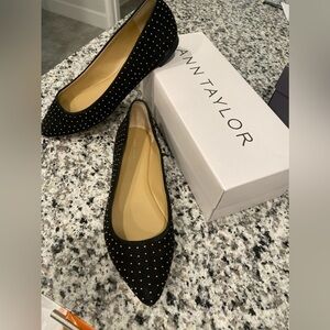New  Ann Taylor Black Gold Hanna Microstudded Flats 8.5